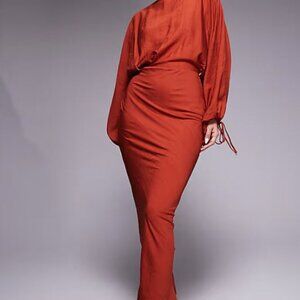 ASOS DESIGN Balloon Sleeve Midi Dress Size 4 - Rust